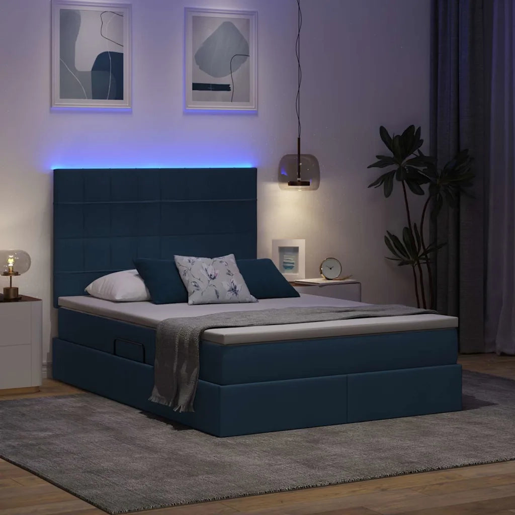 Letto con contenitore e LED con led Blu 140 x 200 cm Poliestere 3372425