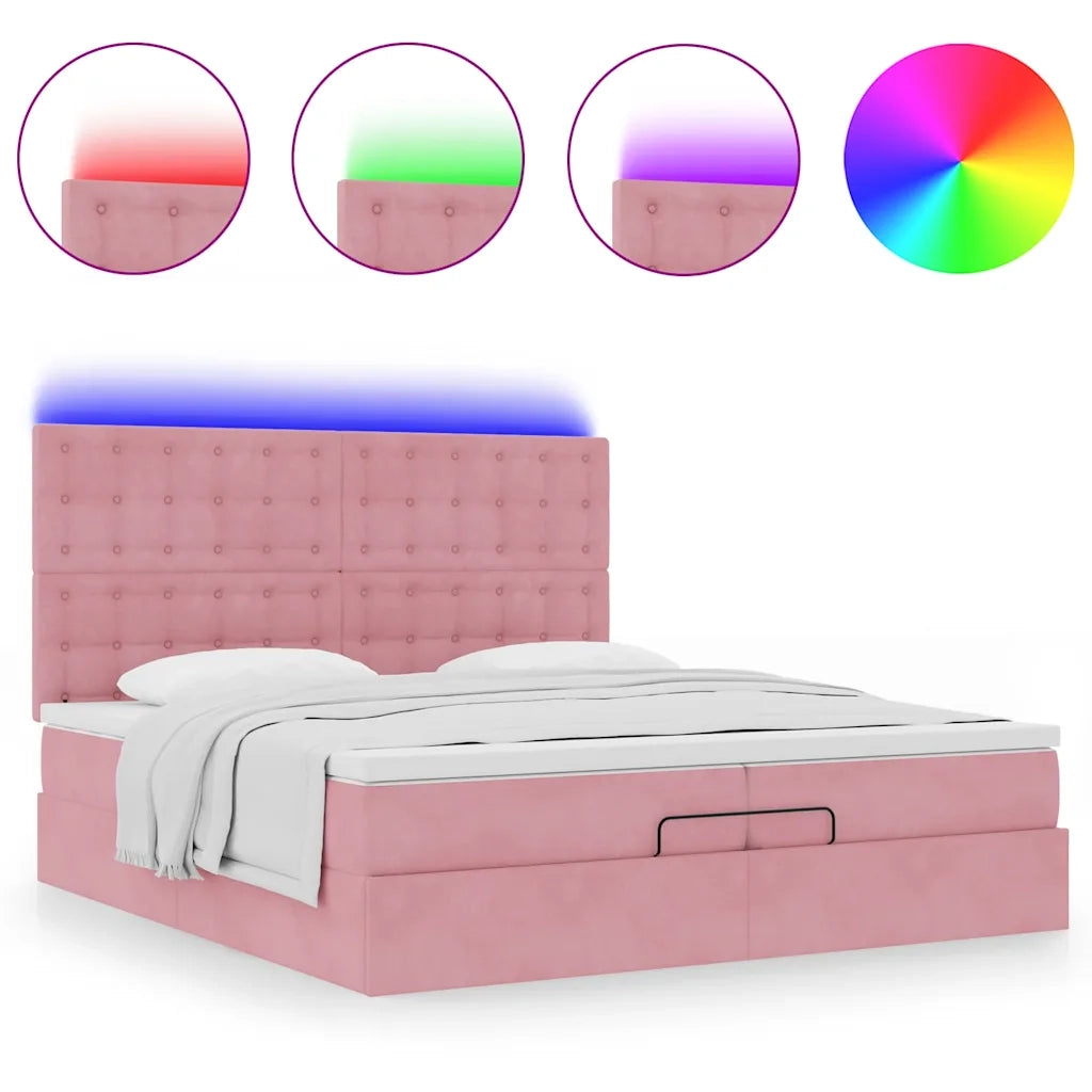 Struttura Letto Pouf con Materassi Rosa 200x200 cm Velluto 3314491