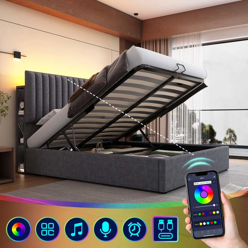 letto imbottito lino grigio 140x200 cm