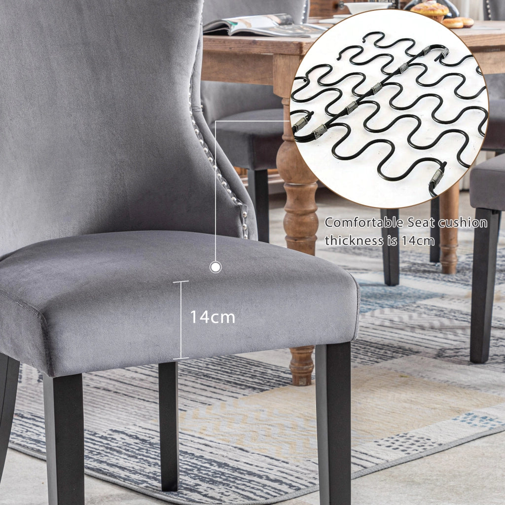 Sedia a 4 gambe, sedia da pranzo in velluto grigio, con bottoni decorativi, struttura in legno massello, grigia (set da 2)