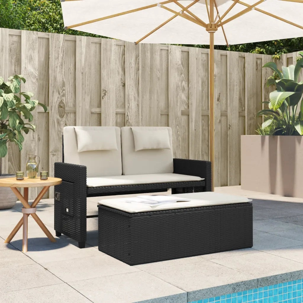 Panca Reclinabile da Giardino con Cuscini Nera in Polyrattan 365816