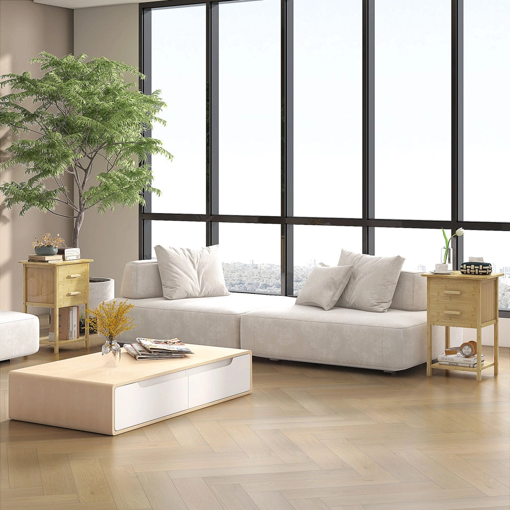 Comodino con 2 cassetti ¨C Xylo ¨C bamb¨´ naturale, 40x34x60 cm