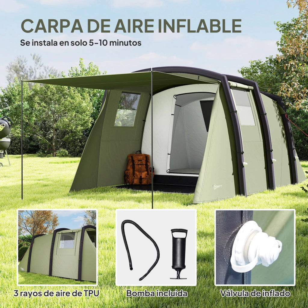 Tenda da Campeggio Tunnel Gonfiabile 3-6 Persone ¨C Xylo ¨C Con Veranda Finestre a Rete Verde Oliva