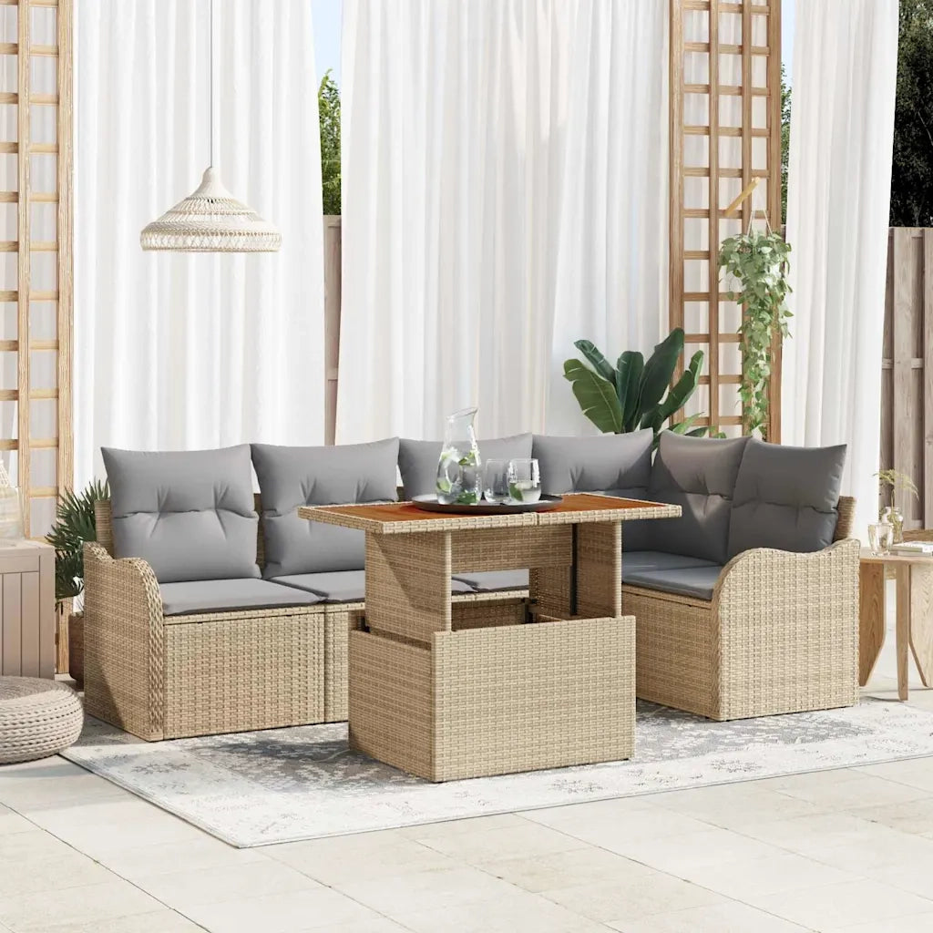 Set Divano da Giardino 6 pcs Beige Poly Rattan