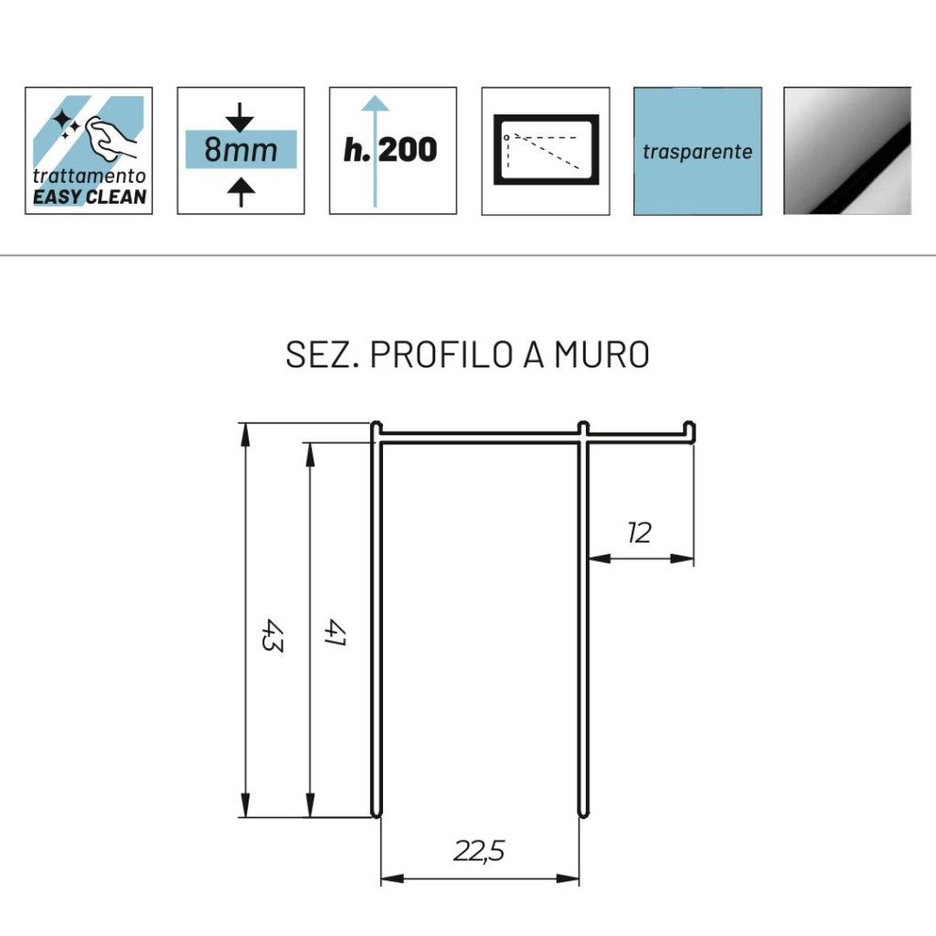 Parete doccia walk in basculante lorna l112f cristallo 8 millimetri 117-119 cm