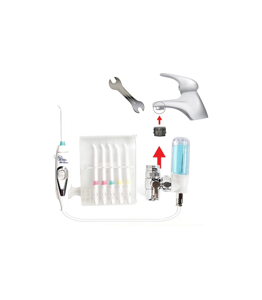 Irrigatore Dentale Standard con Serbatoio Collutorio | Senza Batterie né Elettricità | Pressione Rubinetto | Getto Illimitato