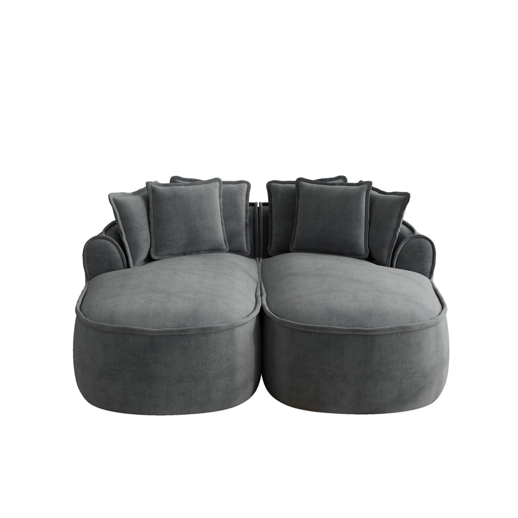 Divano modulare trasformabile in chenille grigio 184x164x67 cm con 2 moduli e cuscini