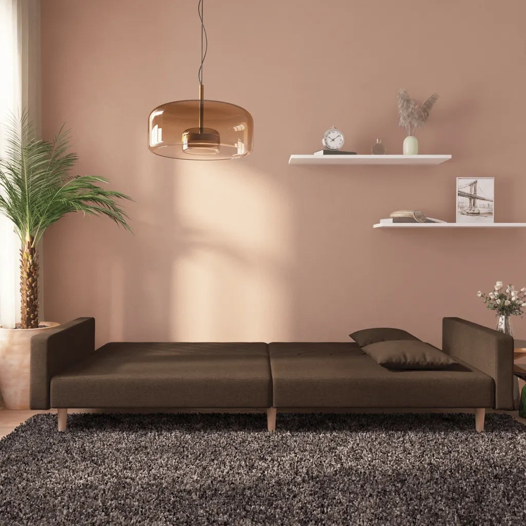 Divano Letto a 2 Posti con 2 Cuscini Marrone in Tessuto 375903