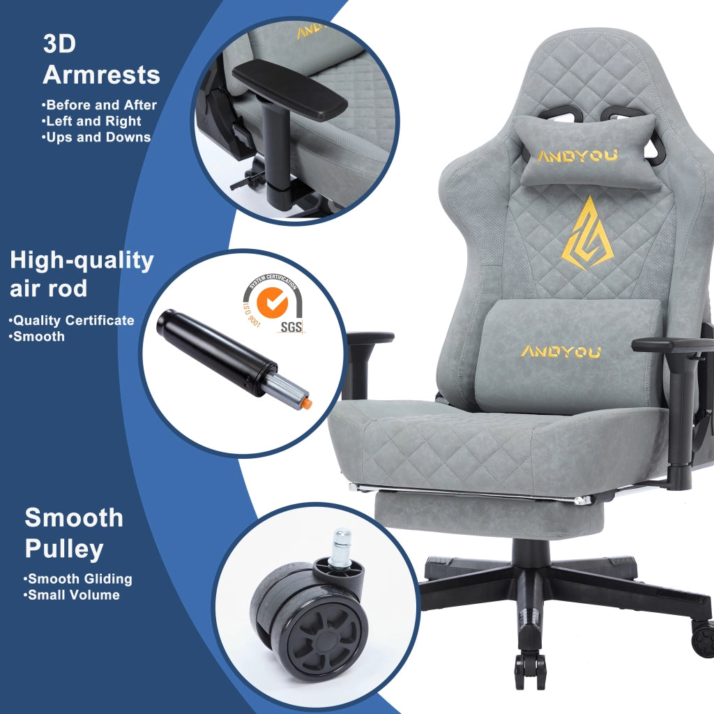 Poltrona da Gaming Ergonomic Vintage in Similpelle Grigia ¨C Zephmum ¨C 120x80x100