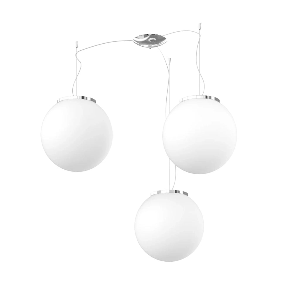Lampadario Contemporaneo Mars Metallo Cromo Vetro Bianco 3 Luci E27 D30Cm