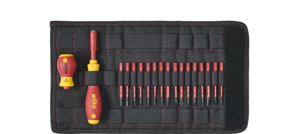 Wiha 41231 slimVario Set di cacciaviti e 19 inserti slimBit isolati 1000V con borsa pieghevole colore Nero