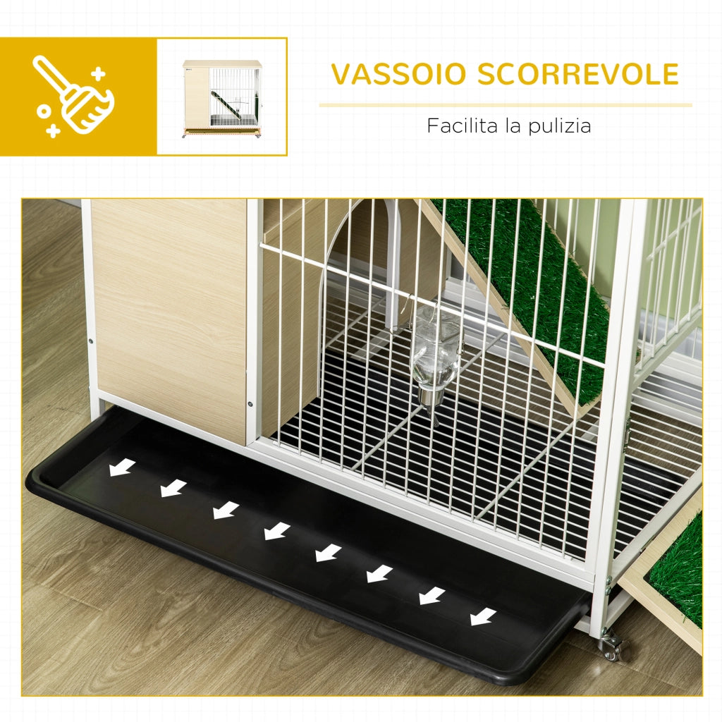 Gabbia per Conigli con Serbatoio d'Acqua e Vassoio Estraibile. in Truciolato. Acciaio e PVC. 78x52.5x76.5 cm