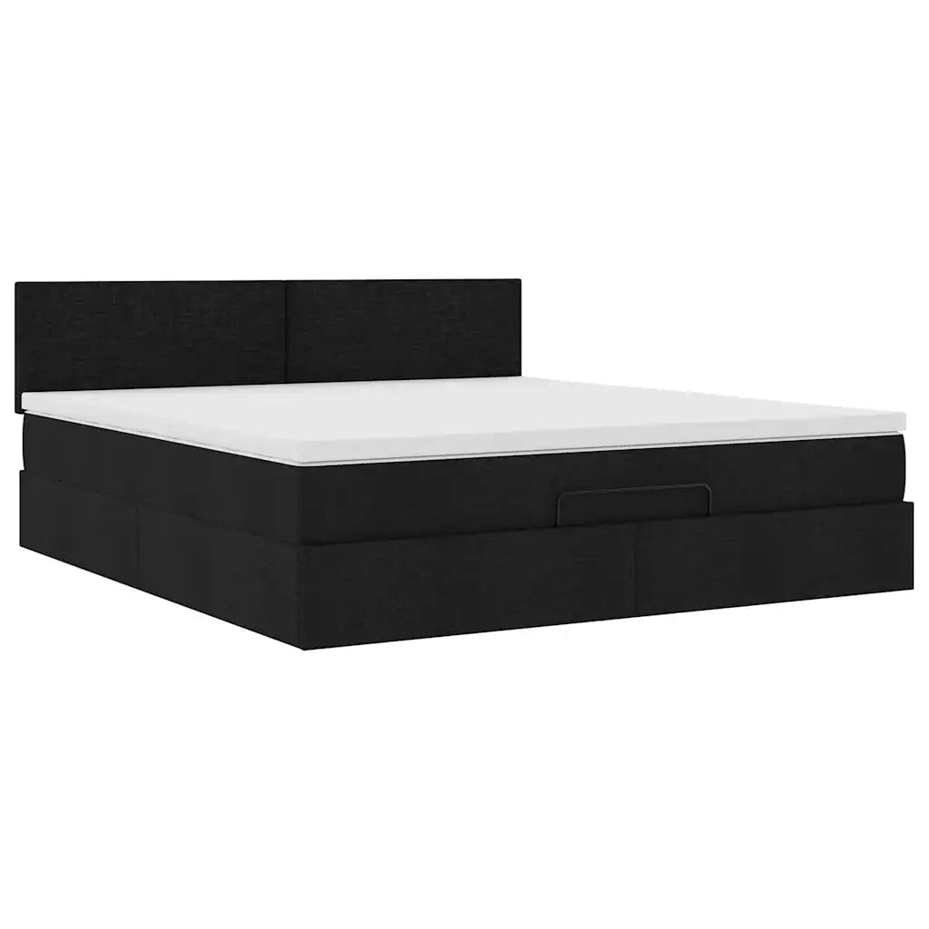 Pouf Letto con Materasso e LED Nero 180x200cm Tessuto 3312245