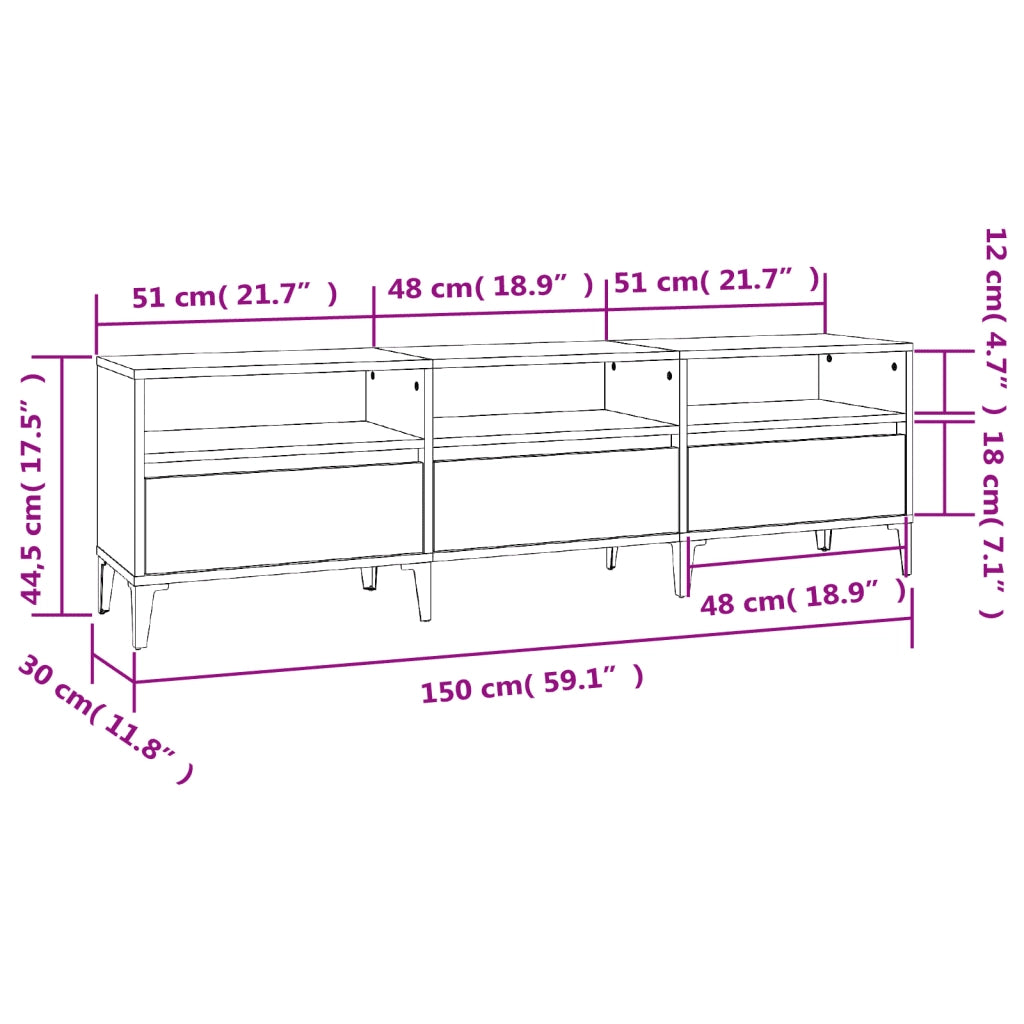 Mobile Porta TV Grigio Sonoma 150x30x44,5 cm Legno Multistrato 831923