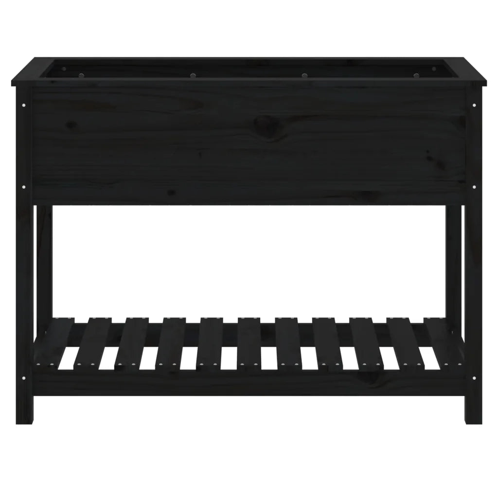 Fioriera con Mensola Nera 111,5x54x81cm Legno Massello di Pino 823791