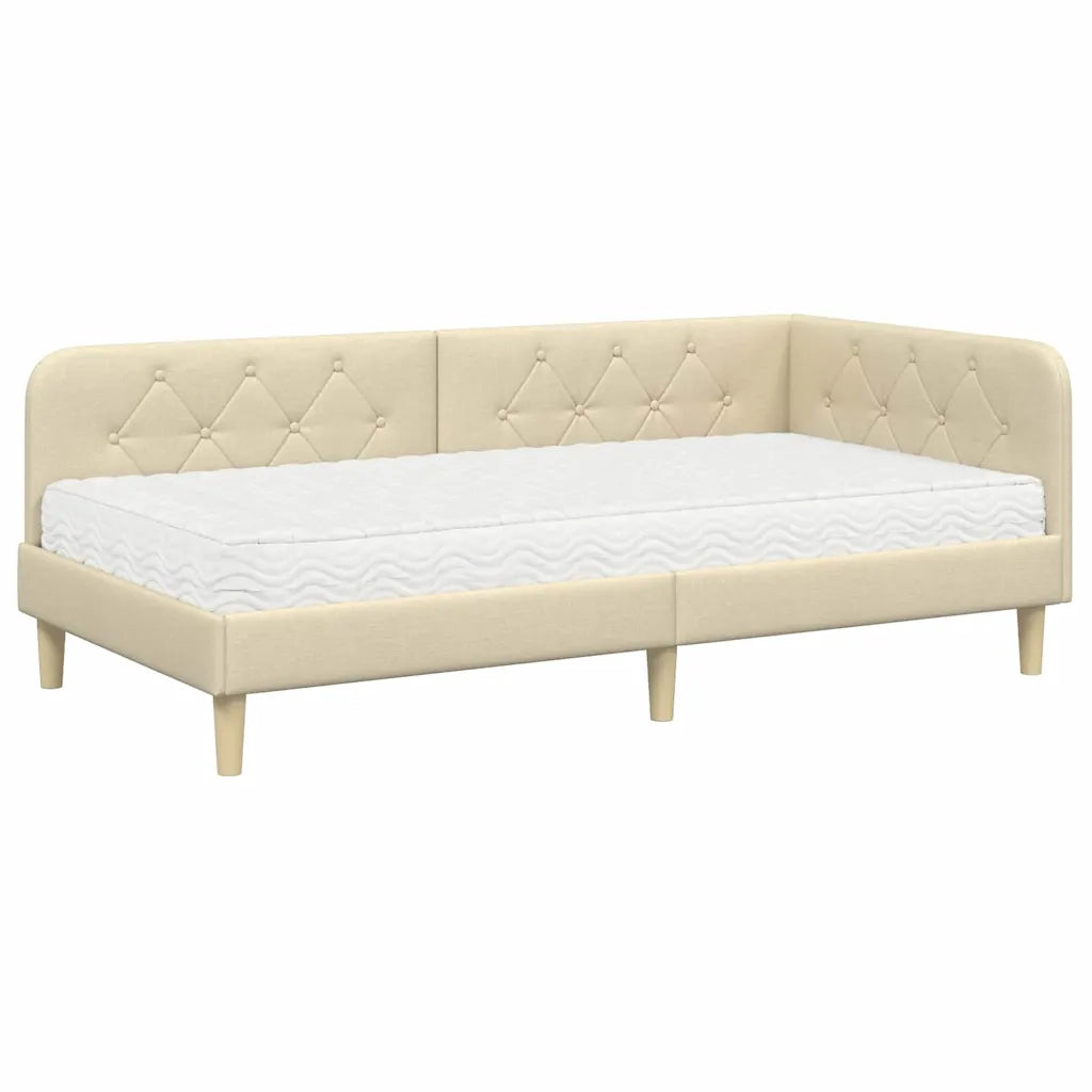 Letto singolo | Letto per adulti | Cornice del letto ad angolo Crema 90 x 200 cm Tessuto