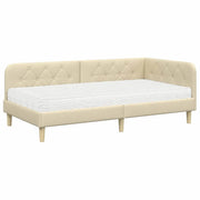 Letto singolo | Letto per adulti | Cornice del letto ad angolo Crema 90 x 200 cm Tessuto