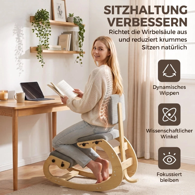 Sedia ergonomica inginocchiata, sgabello inginocchiato con schienale, effetto velluto a coste, sedia da ufficio per casa, ufficio, meditazione,