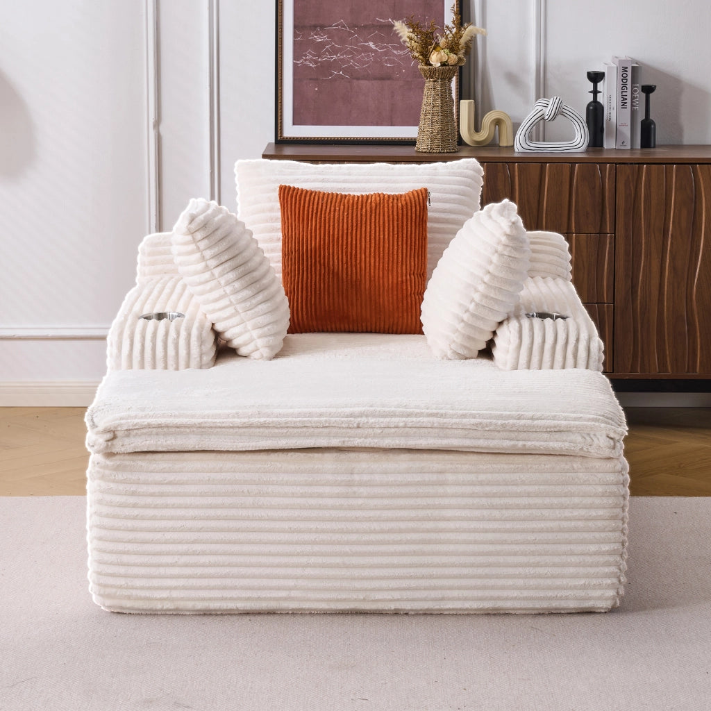 Divano letto con chaise longue ¨C zephmum ¨C beige, tessuto, 3 cuscini