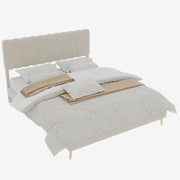 Letto matrimoniale 160 × 200 cm 2 posti imbottito, senza materasso, in velluto e metallo, beige