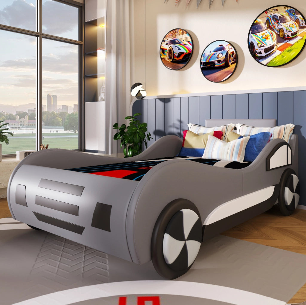 Letto per bambini a forma di auto 90x200 cm con rete e vano contenitore