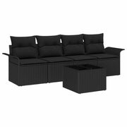 Set di divani con cuscino 5 pz | Set Salotto da Giardino Nero polyrattan