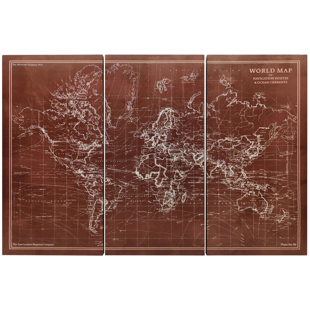 Quadro Triptico Mappamondo Vintage ¨C Zephmum ¨C 120x60 cm Marrone Legno