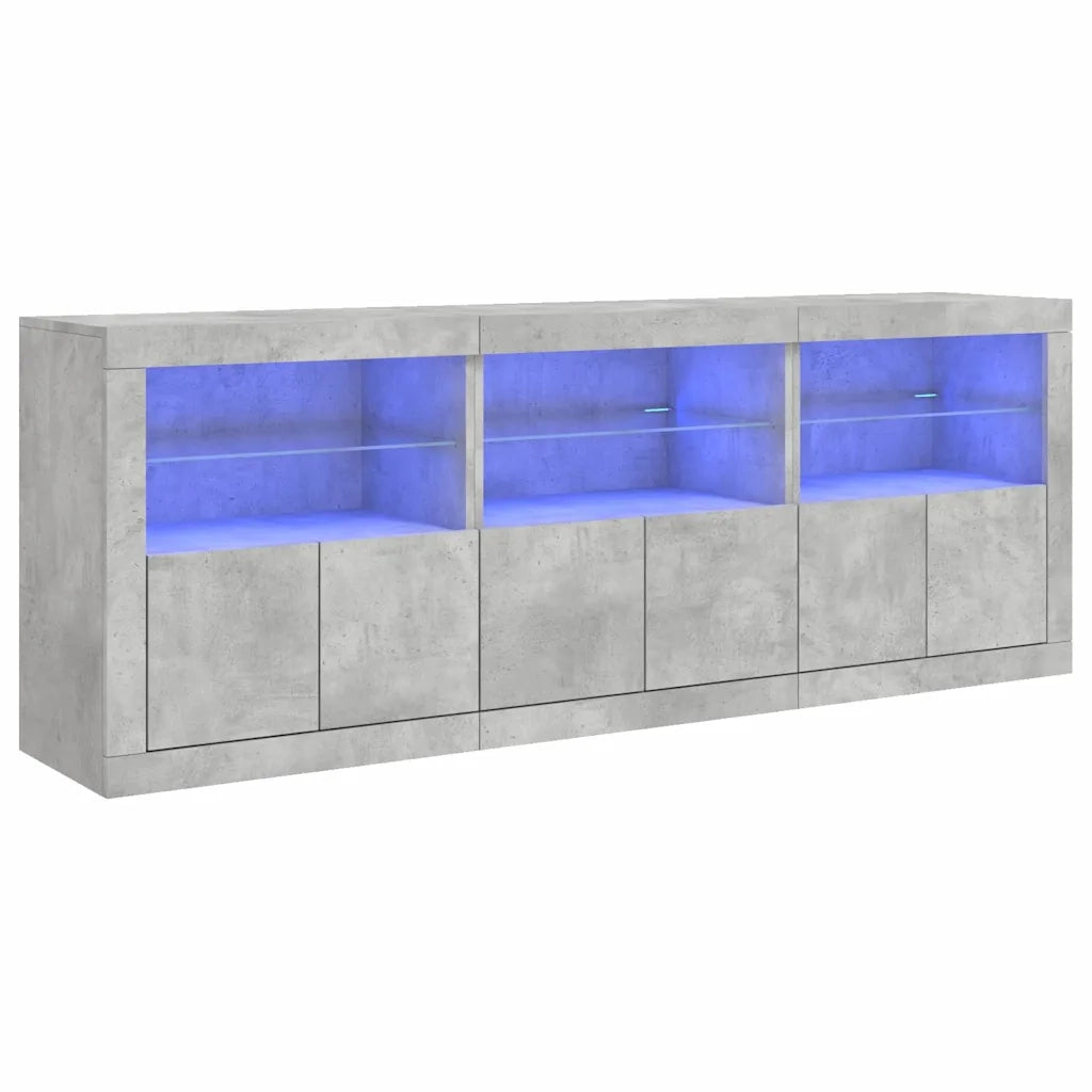 Credenza con Luci LED-Buffet-Armadio da cucina Grigio Cemento 181,5x37x67 cm 618067