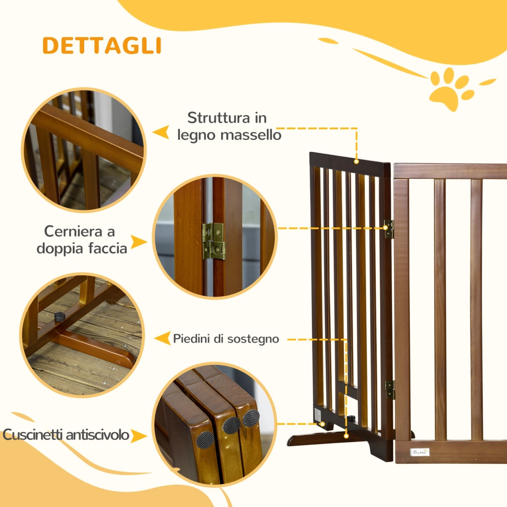 Cancello per Cani Pieghevole 3 Pannelli ¨C Zephmum ¨C Legno Pino Marrone Scuro 181x35x76 cm