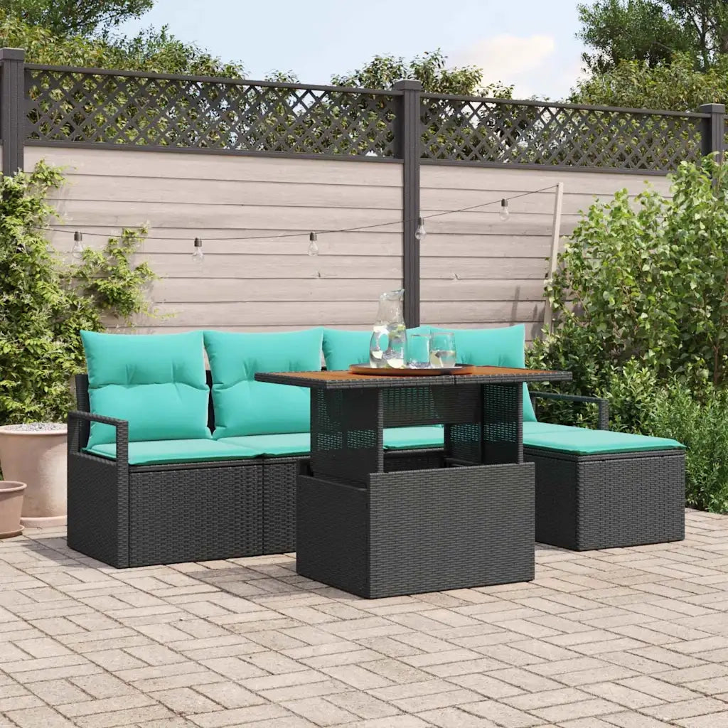 Set da Pranzo per Giardino con cuscino 6 pcs Nero e Verde acqua 3349703