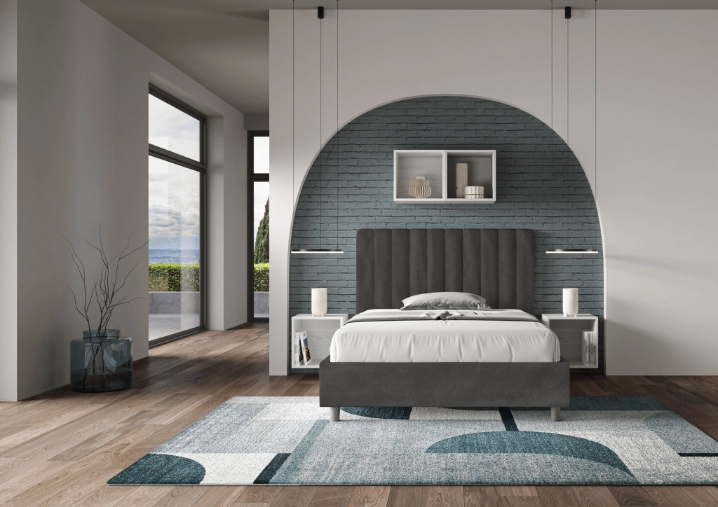 BS COM Letto una piazza e mezza con rete imbottito 120x210 microfibra grigio
