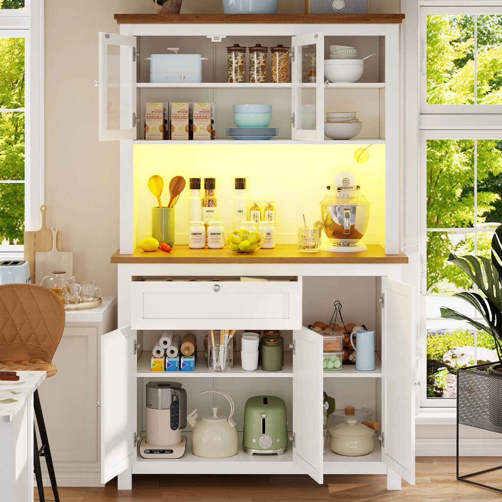 Armadio cucina con vetrina - Zephmum - 104¡Á40¡Á180cm - Bianco - LED regolabile, ripiani regolabili