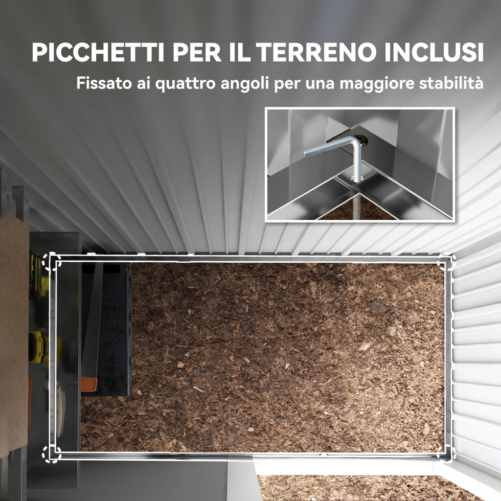 Casetta da Giardino Porta Attrezzi in Acciaio con Porta Bloccabile, 161x95x163/181cm, Verde