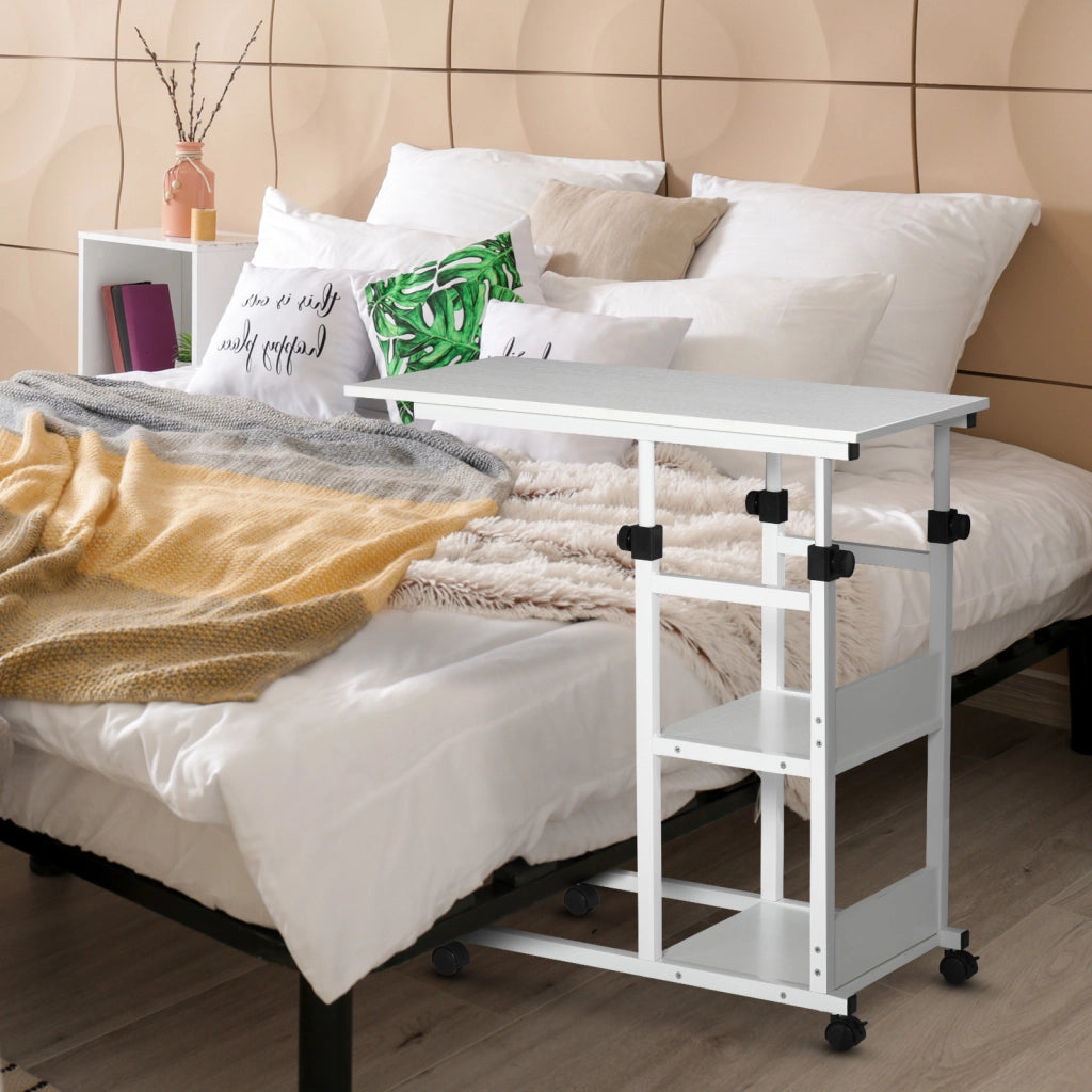 Tavolino con rotelle regolabile in altezza ¨C Xylo ¨C 2 ripiani metallo bianco 80x40x72-82cm