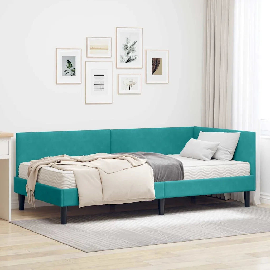 Letto singolo | Letto per adulti | Struttura Letto Angolare con Materasso 2 pcs Turchese Velluto