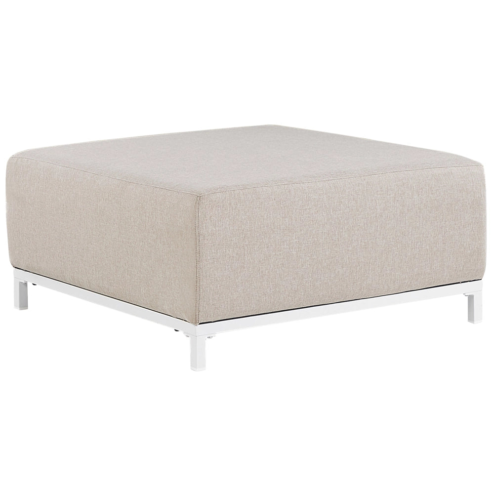 Set divano da giardino rivestimento tessuto beige gambe alluminio bianco con ottomana 5 posti resistente agli agenti atmosferici all'aperto