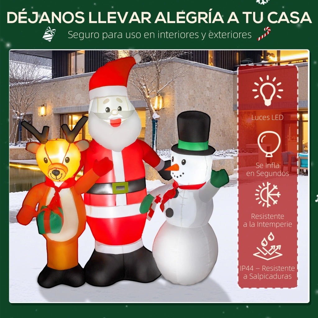 Babbo Natale Inflabile 150 cm con Renna e Pupazzo di Neve Luci LED ¨C Zephmum ¨C Per Esterno Giardino