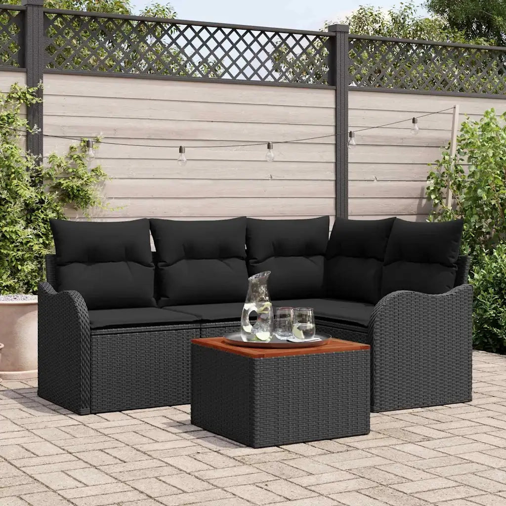 Set Divano da Giardino con cuscino 5 pcs Nero polyrattan