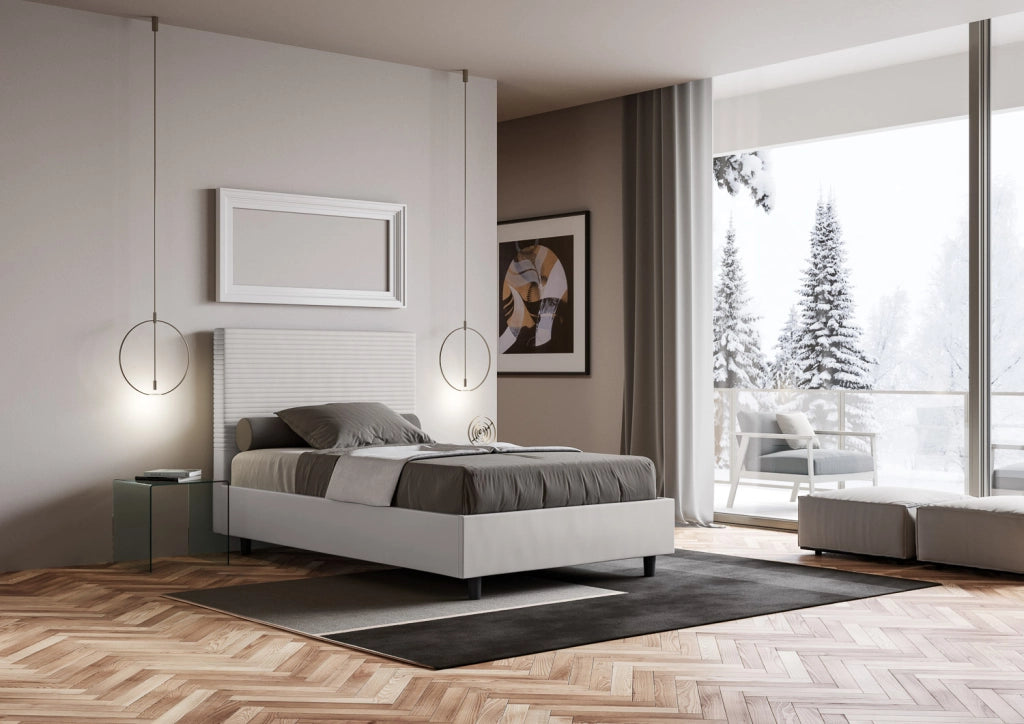 BS COM Letto una piazza e mezza contenitore imbottito 120x210 similpelle bianco
