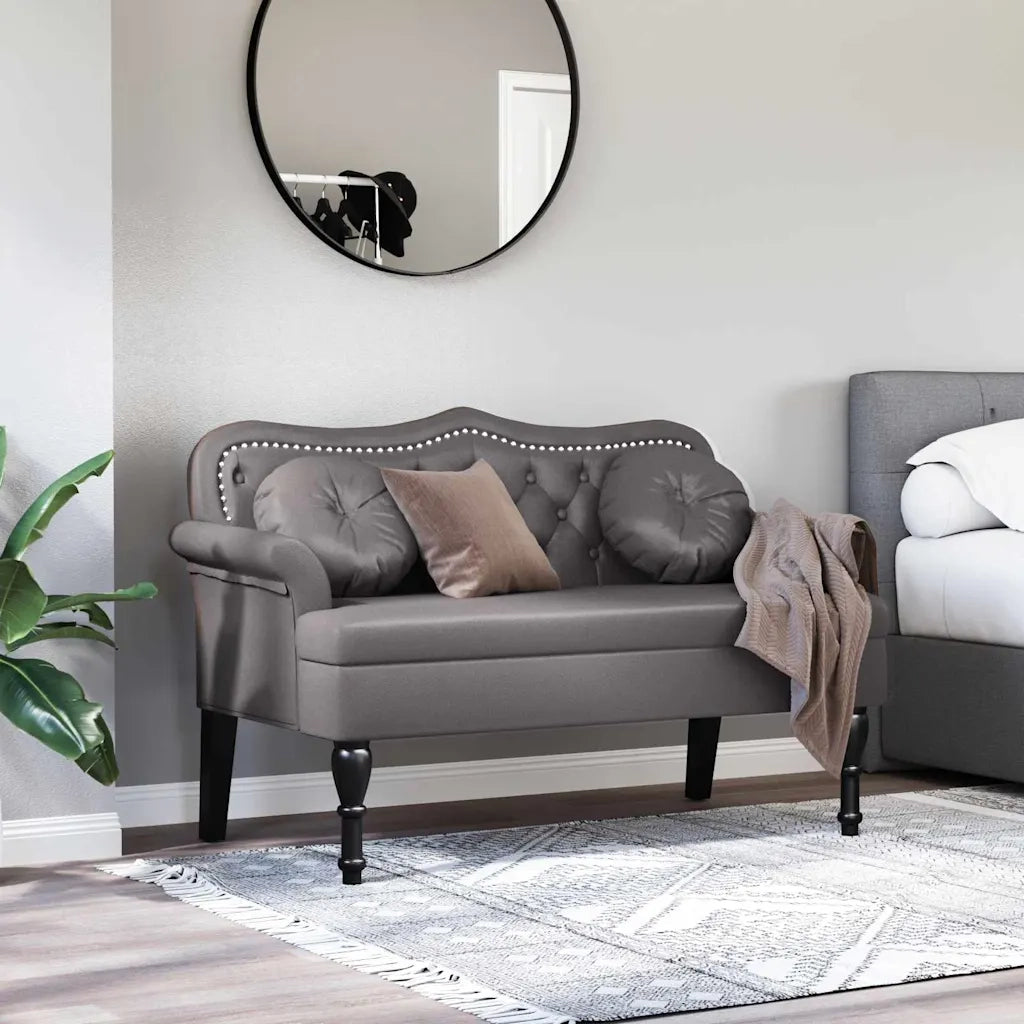 Panca Chesterfield-Sgabello-Divano Grigio 120,5 x 65 x 75 cm Pelle Sintetica