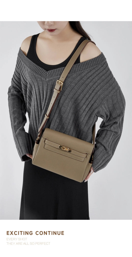 Borsa a tracolla da donna in vera pelle, colore grigio.