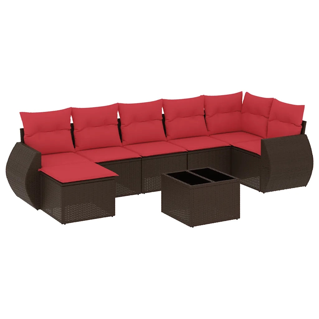 Set Divani da Giardino 8 pz con Cuscini Marrone in Polyrattan 3221693