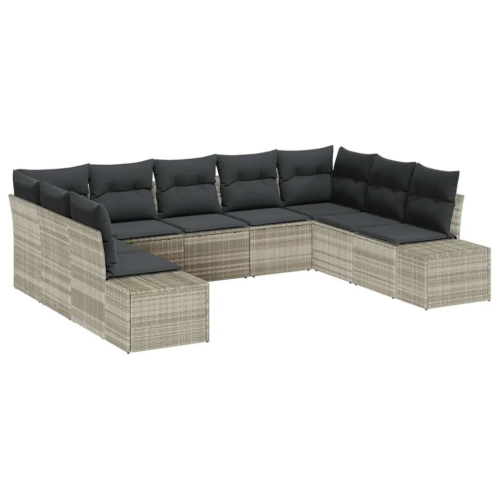 Set Divano da Giardino 9 pcs Grigio chiaro polyrattan