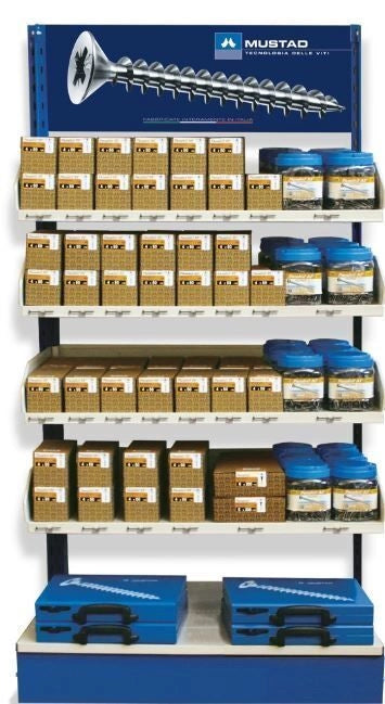 Mustad ME05010002000CC Espositore per Viti Sfuso 5 Ripiani Portata 50 Kg Capacita' 40-45 Scatole Autoportante colore Nero
