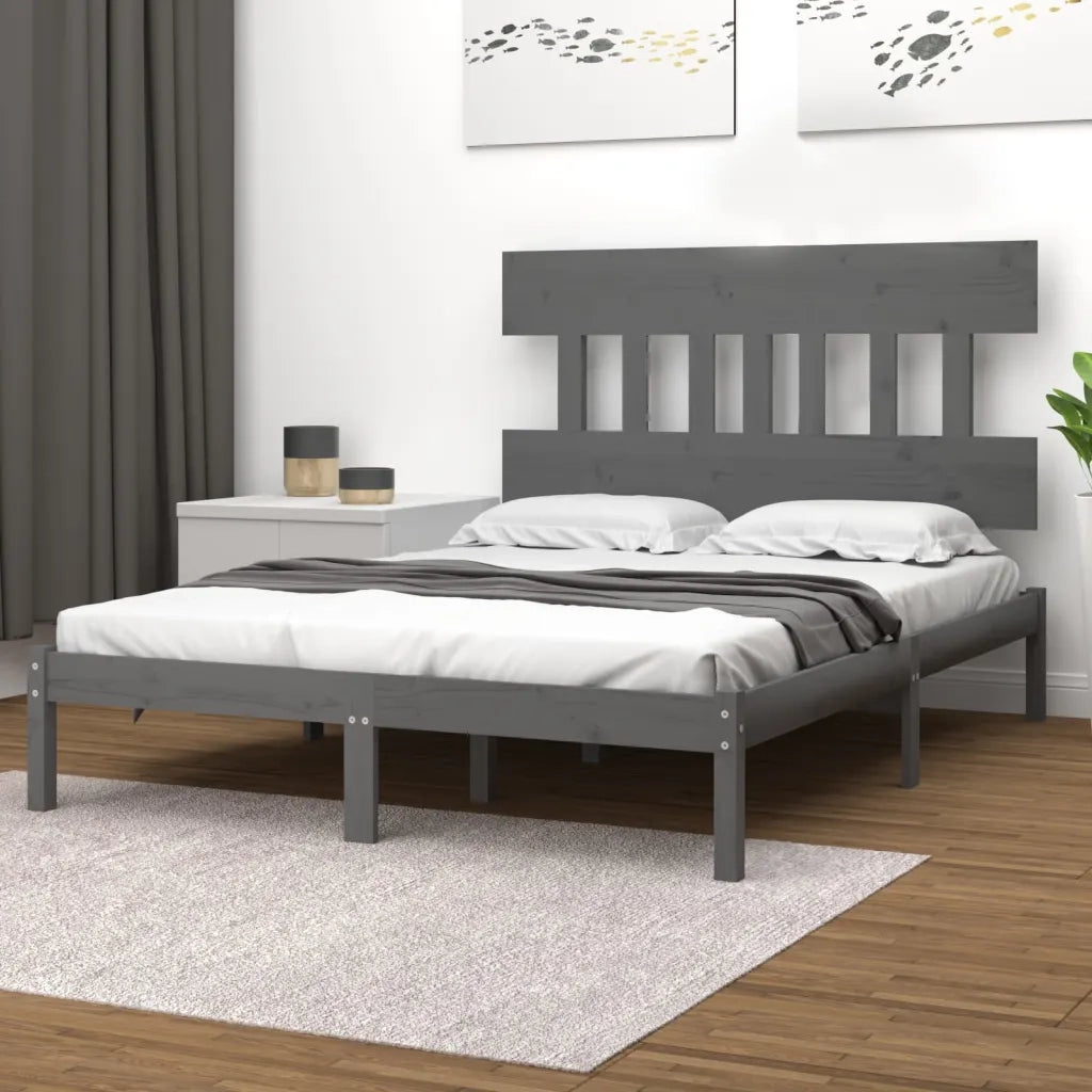 Letto matrimoniale | Letto per adulti | Giroletto Grigio in Legno Massello 200x200 cm