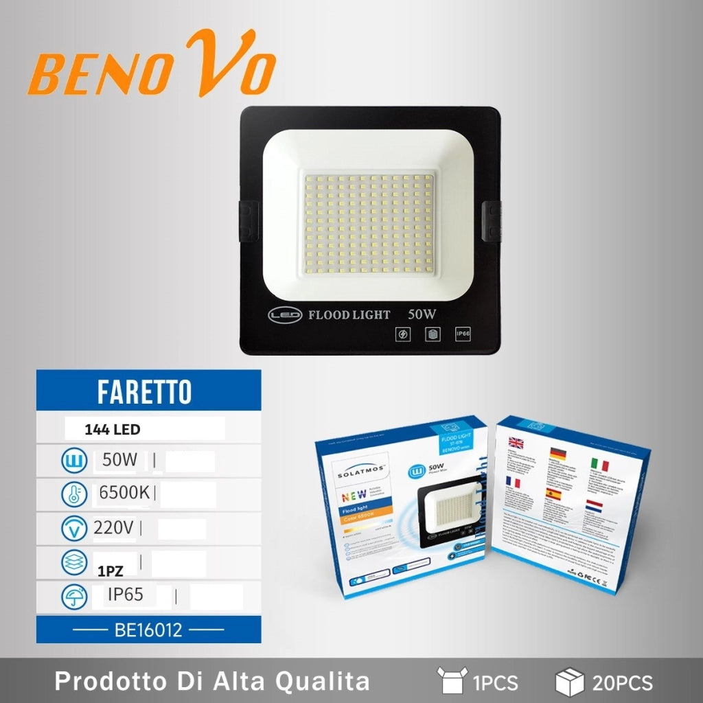 50W Faro Slim smd 144 LED 2250lm Luce Fredda 6400k Esterno IP66 - ZENCOCCO