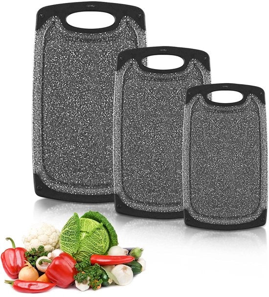 Set di Taglieri in Legno - Taglieri da Cucina - Con Fessura per l'Acqua - Resistenti al Lavastoviglie - Taglieri per Carne, Verdure e Frutta - Set di 3 Diversi Formatelli