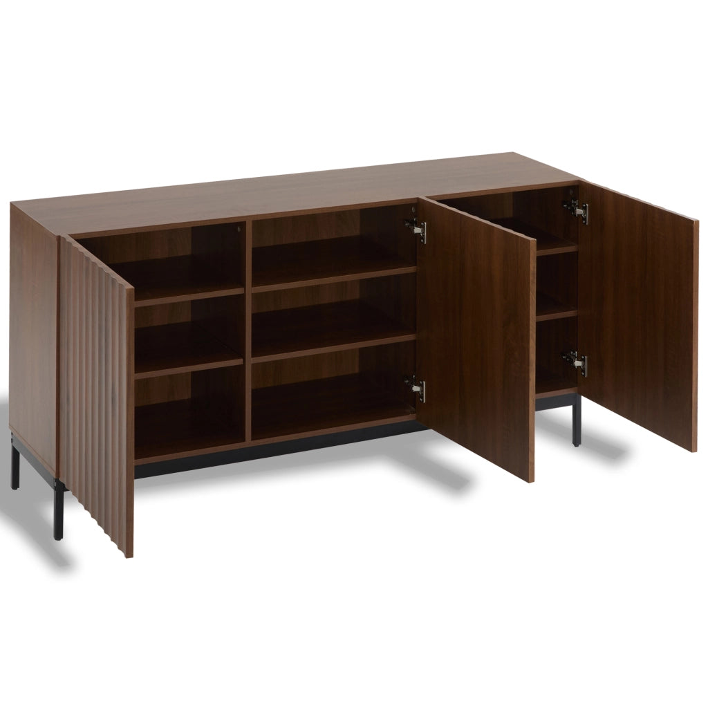 Sideboard Mid-Century Modern - Zephmum - 150x40x80cm Eiche dunkel gemasert, 3 T¨¹ren, 3D-Design, verstellbare B?den