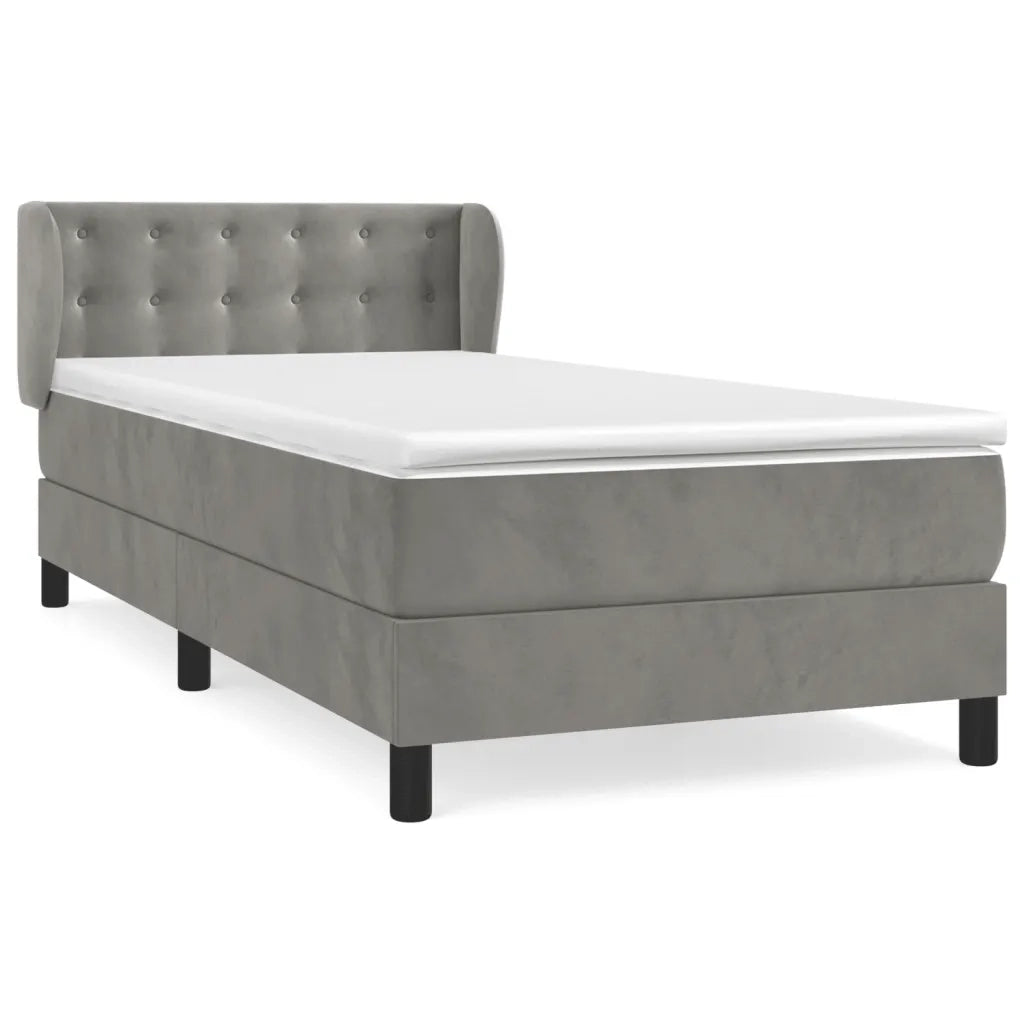 Letto singolo | Letto per adulti | Giroletto a Molle con Materasso Grigio Chiaro 80x200 cm Velluto