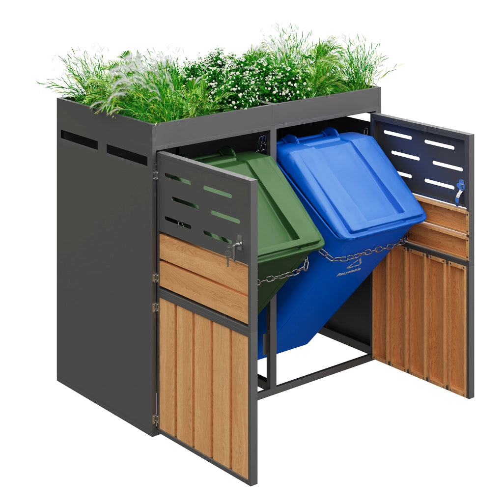 Armadietto da Giardino con Fioriera ¨C MINIMAL ¨C Acciaio Zincato, Ante a Lamelle, 2 Scomparti
